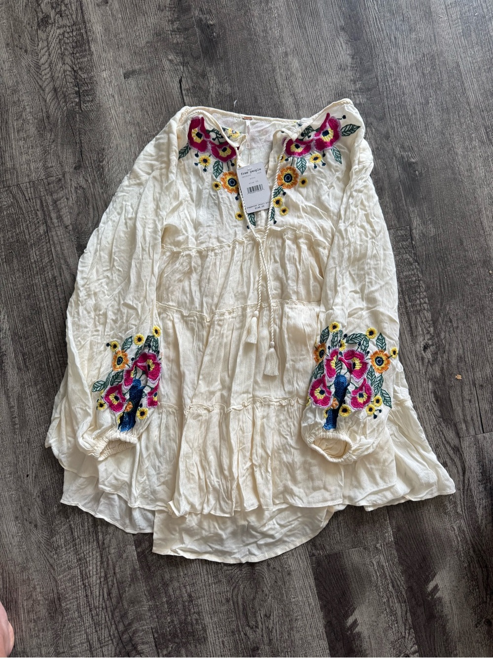 Free People Cream Peasant Tunic with Colorful Floral Embroidery - Picture 2 of 3